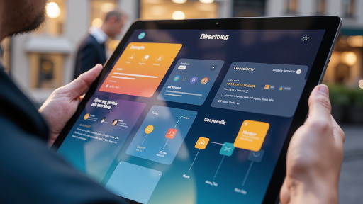 去中心化应用商店界面，显示多个应用图标和分类，现代简洁设计风格，蓝色主题色彩，体现科技感