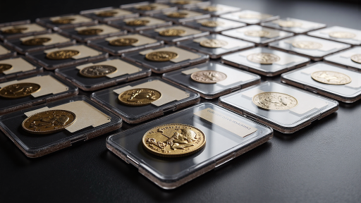 数字资产管理系统界面，显示NFT收藏品、代币等数字资产，现代化设计风格，金色和蓝色主题，体现价值感